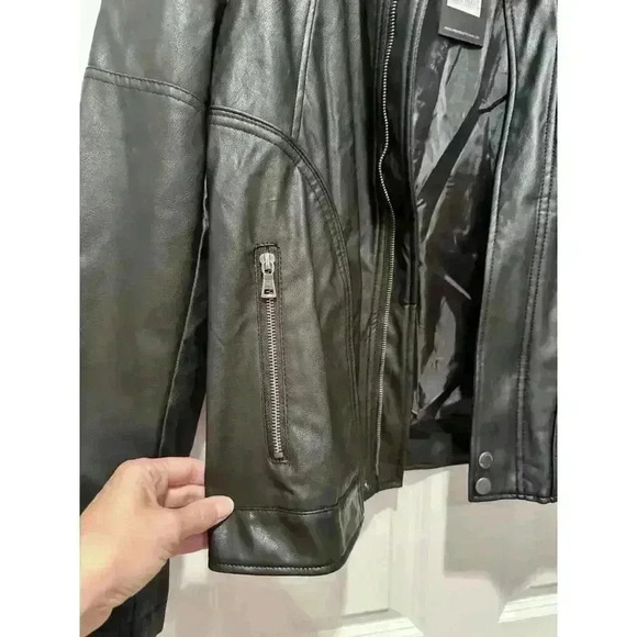 American Stitch Vegan Leather Mens Studded Biker Jacket Zippers Large - Picture 6 of 8